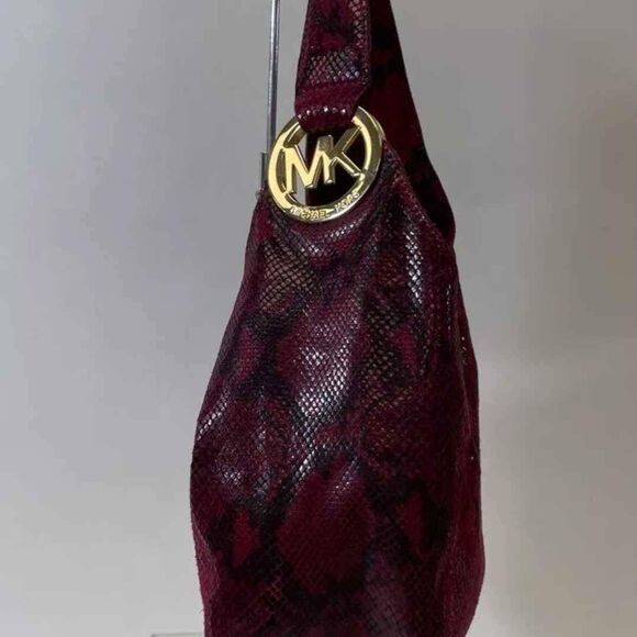 Michael Kors MK Fulton Snakeskin Animal Print Hobo Bucket Purse Handbag - Picture 3 of 9